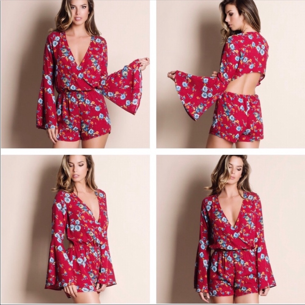 Printed Red Floral Romper